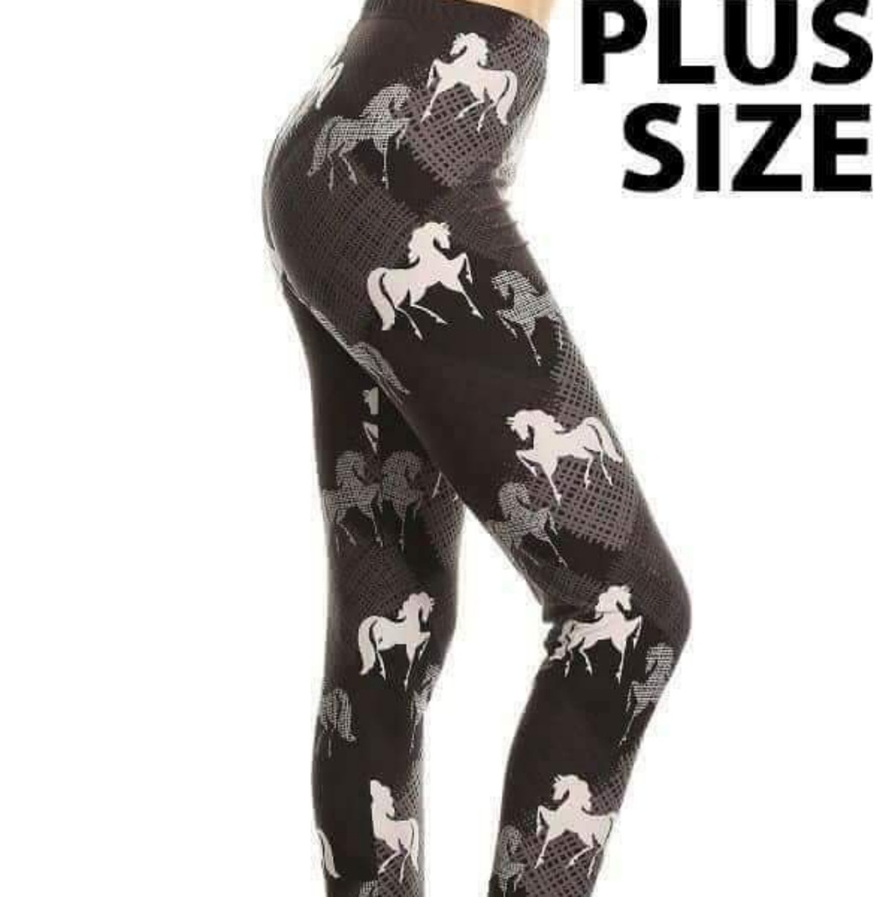 Plus Black, White & Grey Horse Print Leggings